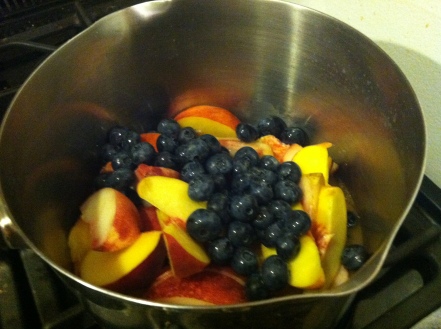 Adding peaches and blueberries